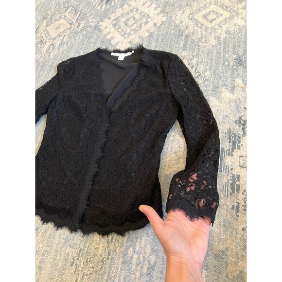 Diane von Furstenberg Shirt 6 Women Blk Lace Top ButtonUp Sheer Long Sleeve $298 - Picture 5 of 12